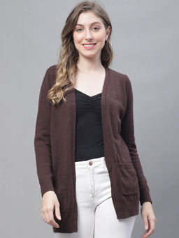NOBARR - Women Viscose Full Sleeve Front Open Brown Shrug