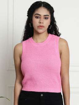 NOBARR - Women Round Neck With Back Tie-Up Pink Top