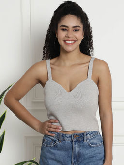 NOBARR - Women Sweetheart Neckline Grey Strappy Crop Top