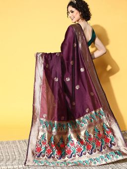 Odette - Silk Blend Magenta Woven Design Saree with Unstitched Blouse
