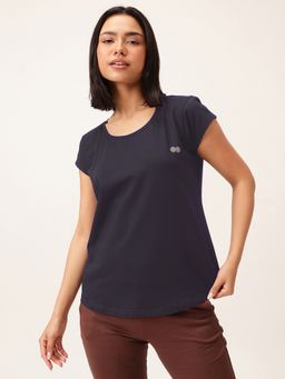 Clovia - Comfort Fit Active Cotton Navy T-Shirt