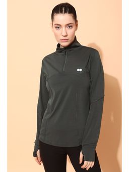 Clovia - Comfort-Fit Active Zipper Grey T-Shirt