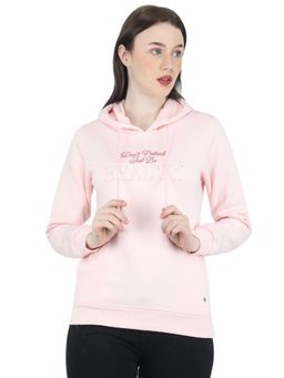 Monte Carlo - Women Cotton Blend Pink Embroidered Hooded Sweatshirt