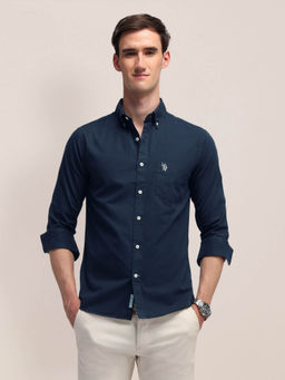 U.S. POLO ASSN. - Men Blue Cotton Tailored Fit Shirt