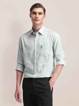 U.S. POLO ASSN. - Men Grey Cotton Tailored Fit Shirt
