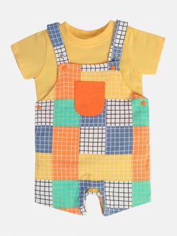 MINI KLUB - Orange Checks Dungaree and T-Shirt (Set of 2)