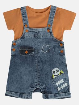 MINI KLUB - Blue Printed Dungaree and T-Shirt (Set of 2)