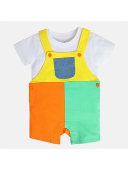 MINI KLUB - Multi-Color Colorblock Dungaree and T-Shirt (Set of 2)