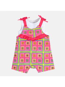 MINI KLUB - Pink Printed Dungaree and Top (Set of 2)