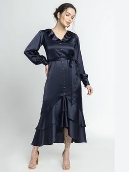 JULO - Nights Ruffle Navy Blue Midi Dress