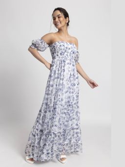 JULO - Tropical Breeze Off Shoulder White Maxi Dress