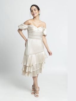 JULO - Creamy Puff Cream Midi Dress