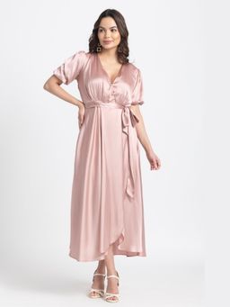 JULO - Rose Gold Surplice Midi Dress