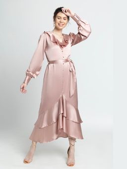JULO - Rose Gold Ruffle V Midi Dress