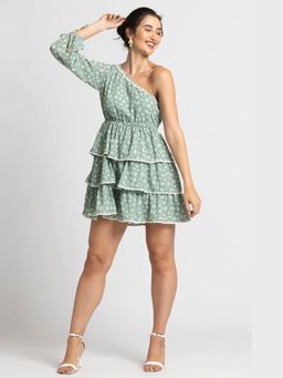 JULO - Tranquil Garden Asym Green Mini Dress