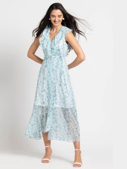 JULO - Azure Breeze Ruffle Blue Maxi Dress