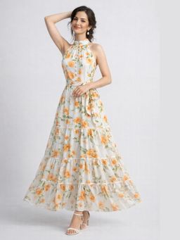 JULO - Blossom Aura Halter White Maxi Dress