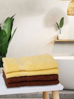 KOPA - Quick Dry 100% Cotton Soft Terry Towel -4Pc Bath Towel D'Ross Solid-Yellow, Brown