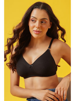 Clovia - Black Cotton Rich Solid Non-Padded Full Cup Wire Free T-Shirt Bra