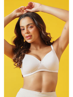 Clovia - White Cotton Spandex Solid Padded Full Cup Wire Free T-Shirt Bra
