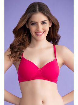 Clovia - Pink Cotton Rich Solid Padded Full Cup Wire Free T-Shirt Bra