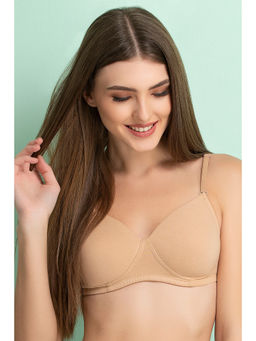 Clovia - Nude Cotton Padded Non-Wired T-Shirt Bra