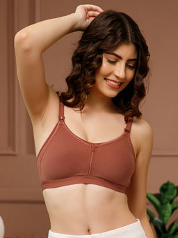 Clovia - Brown Cotton Non-Padded Non-Wired Full Coverage Feeding Bra