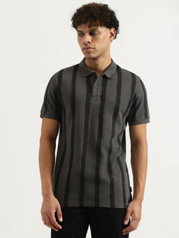 United Colors of Benetton - Grey Regular Striped Polo T-Shirt