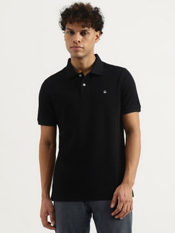 United Colors of Benetton - Black Relaxed Solid Polo T-Shirt