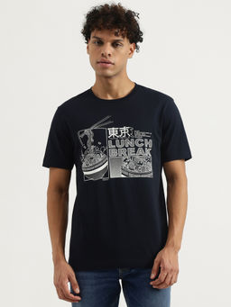 United Colors of Benetton - Navy Blue Regular Round Neck Graphic Print T-Shirt