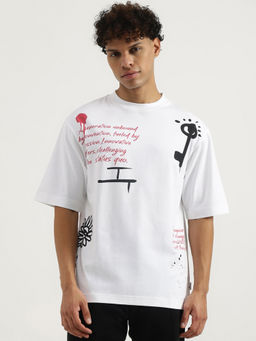 United Colors of Benetton - White Oversized Round Neck Typography T-Shirt