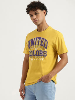 United Colors of Benetton - Yellow Relaxed Round Neck Typography T-Shirt