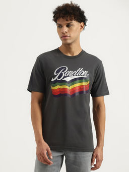 United Colors of Benetton - Grey Relaxed Round Neck Printed T-Shirt
