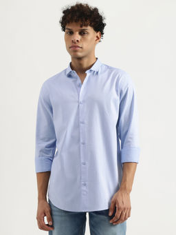 United Colors of Benetton - Blue Slim Spread Collar Solid Casual Shirt