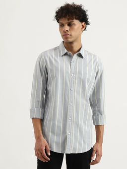 United Colors of Benetton - Grey Regular Spread Collar Striped Casual Shirt