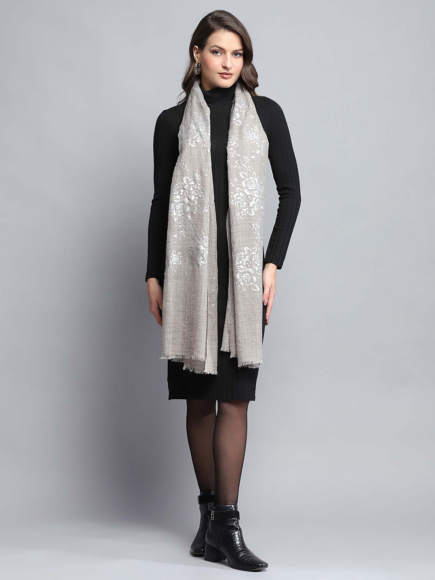 Women Floral Grey Stoles-image-11