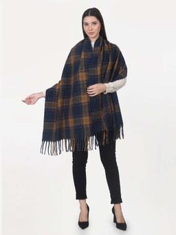 Calvadoss - Women Checked Navy and Brown Stole