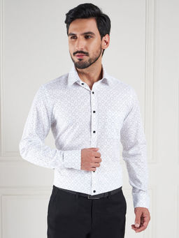 Louis Stitch - White Regular Fit Printed White Shirt
