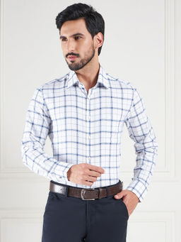 Louis Stitch - White Regular Fit Gingham Checks White Shirt