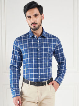 Louis Stitch - Blue Regular Fit Gingham Checks Blue Shirt