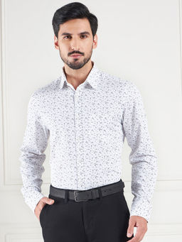 Louis Stitch - White Regular Fit Floral White Shirt