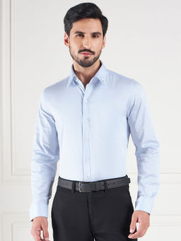 Louis Stitch - Blue Regular Fit Solid Blue Shirt