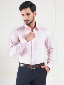 Louis Stitch - Pink Regular Fit Solid Pink Shirt