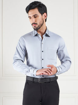 Louis Stitch - Grey Regular Fit Solid Grey Shirt