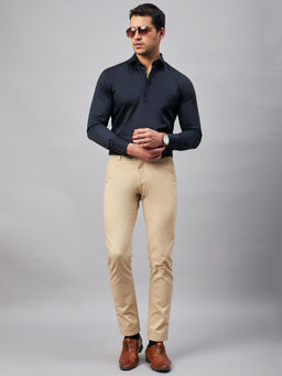 Louis Stitch - Navy Blue Regular Fit Semi Formal Solid Navy Blue Shirt