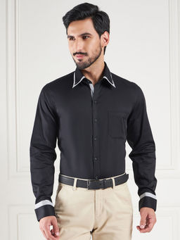Louis Stitch - Black Regular Fit Solid Black Shirt