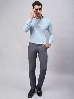 Louis Stitch - Blue Regular Fit Semi Formal Solid Blue Shirt