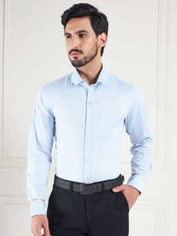 Louis Stitch - Blue Regular Fit Solid Blue Shirt