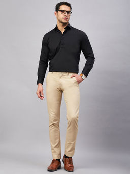 Louis Stitch - Black Regular Fit Semi Formal Solid Black Shirt