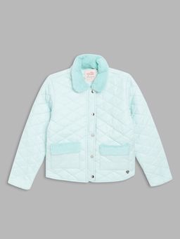 Blue Giraffe - Blue Printed Full Sleeves Quilted Jacket